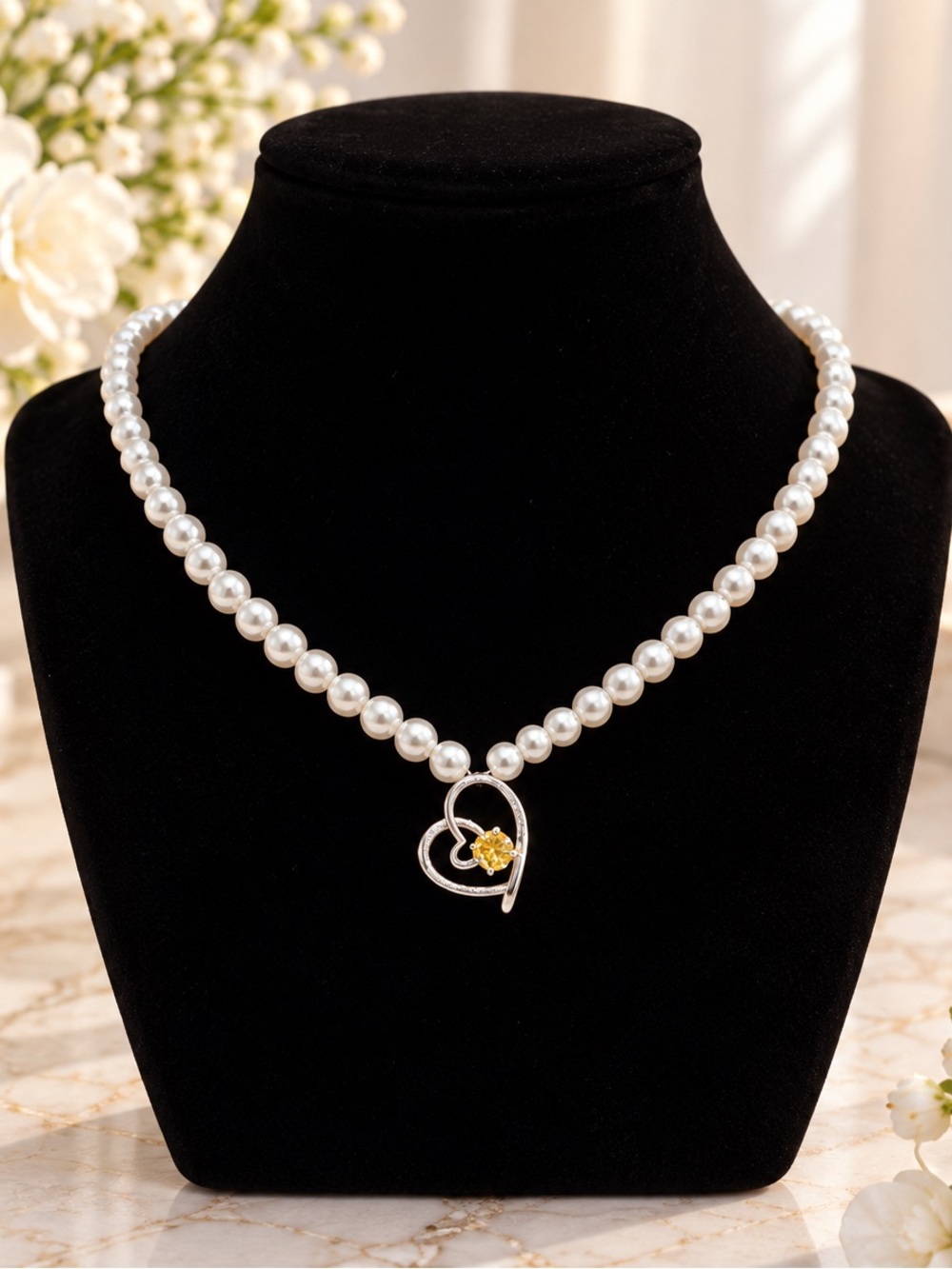 Birthstone Pendant Pearl Necklace